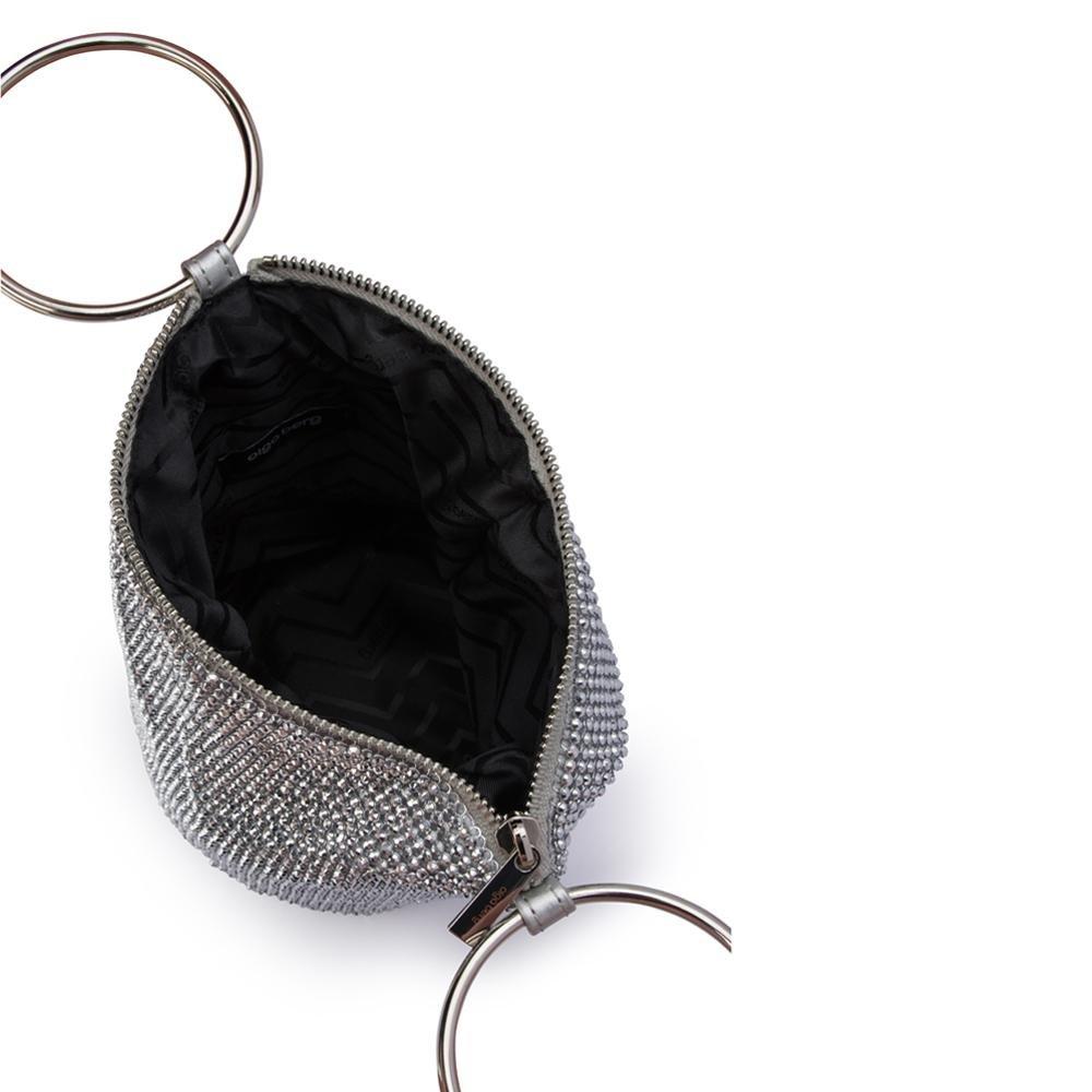 ELLIE Crystal Mesh Ring Handle Bag Silver Open View - Olga Berg