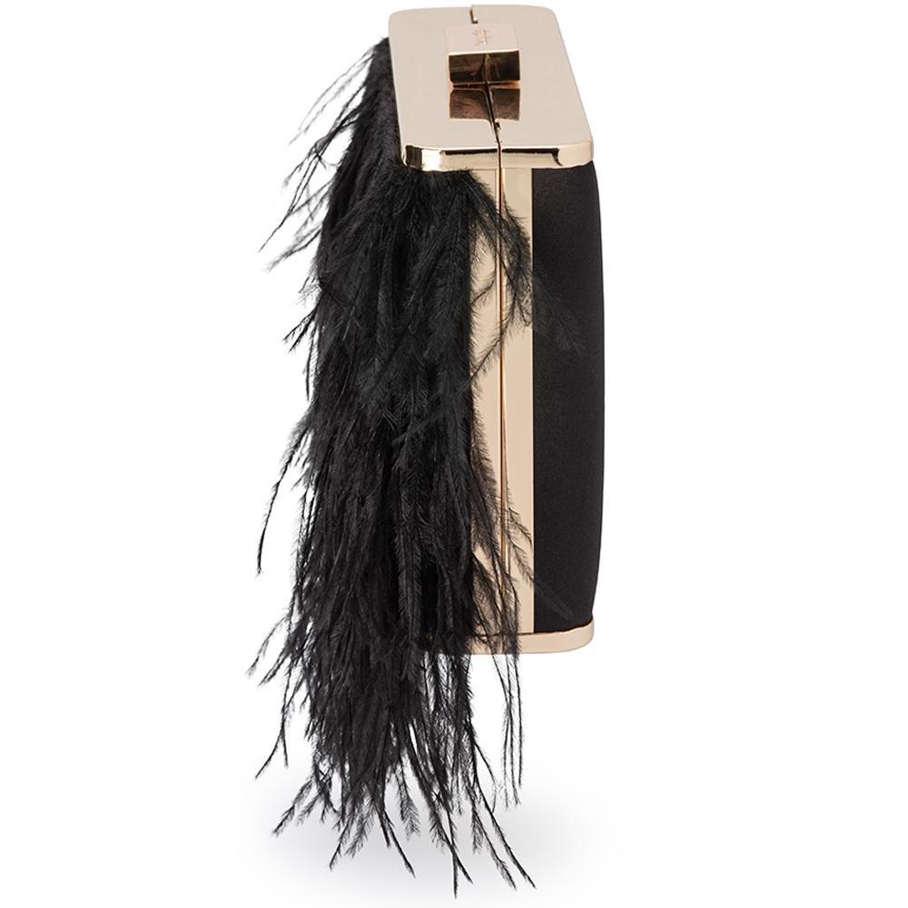 Olga Berg Ostrich Feather Embellished Clutch in Black